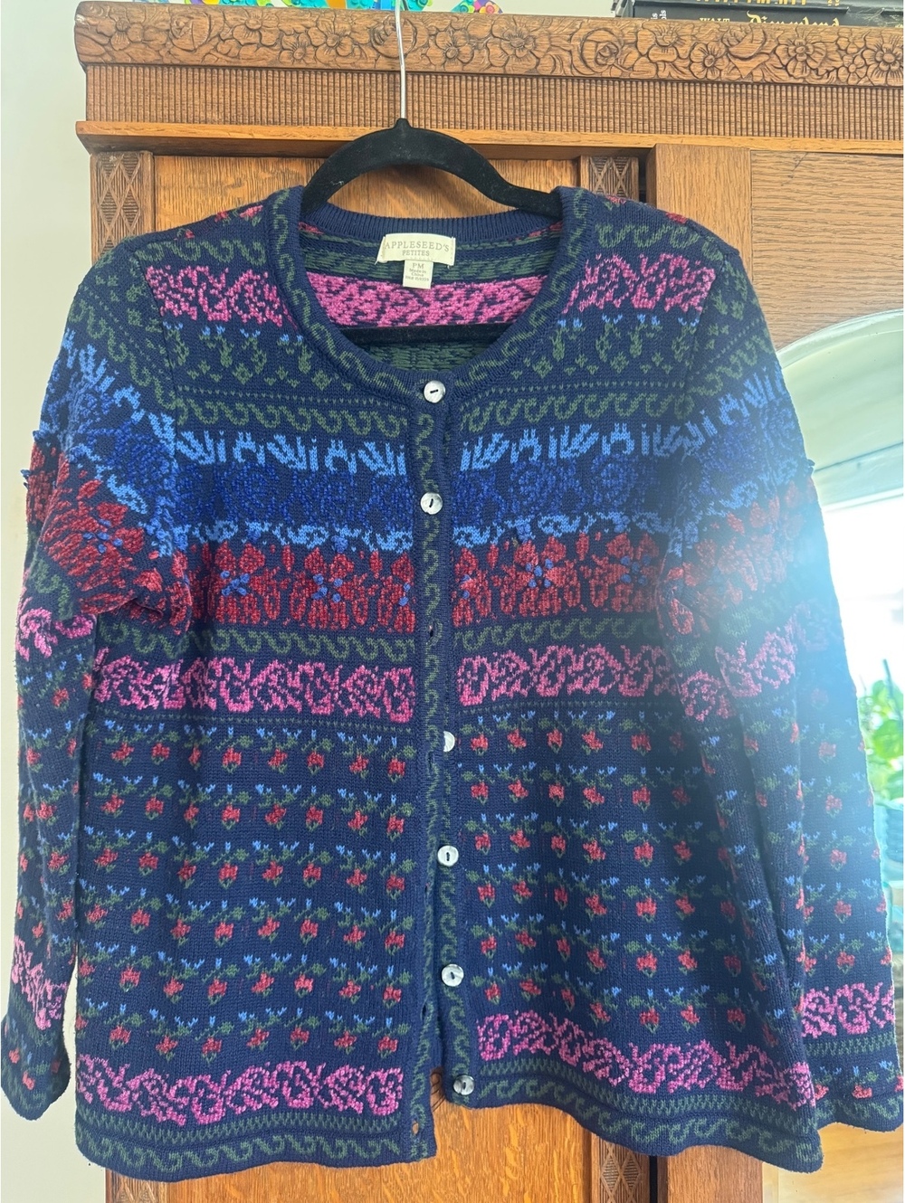 Appleseed's Petites Grandmacore Cottagecore Floral Button Cardigan PM Blue Multi
